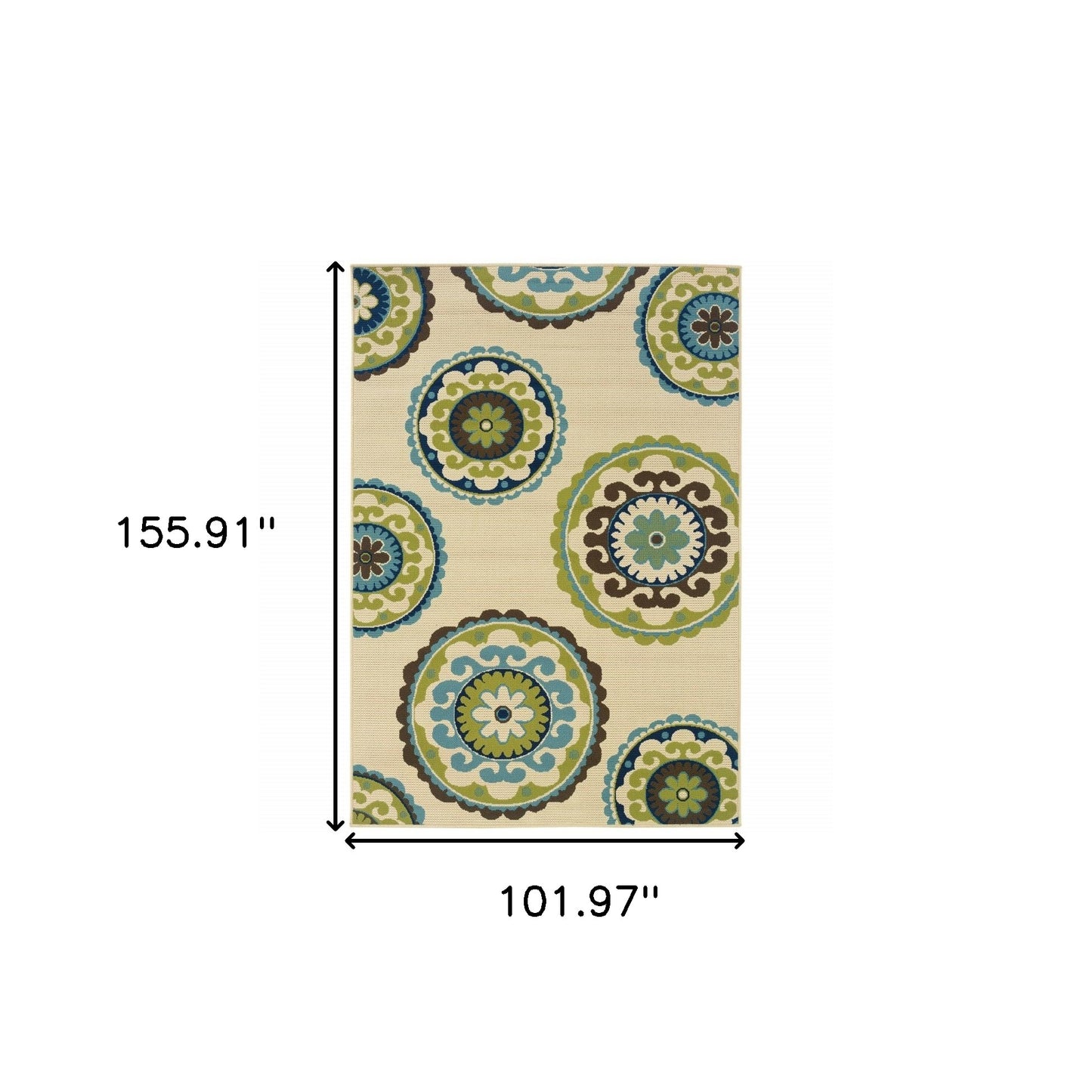 2' X 4' Green and Ivory Floral Indoor Outdoor Area Rug