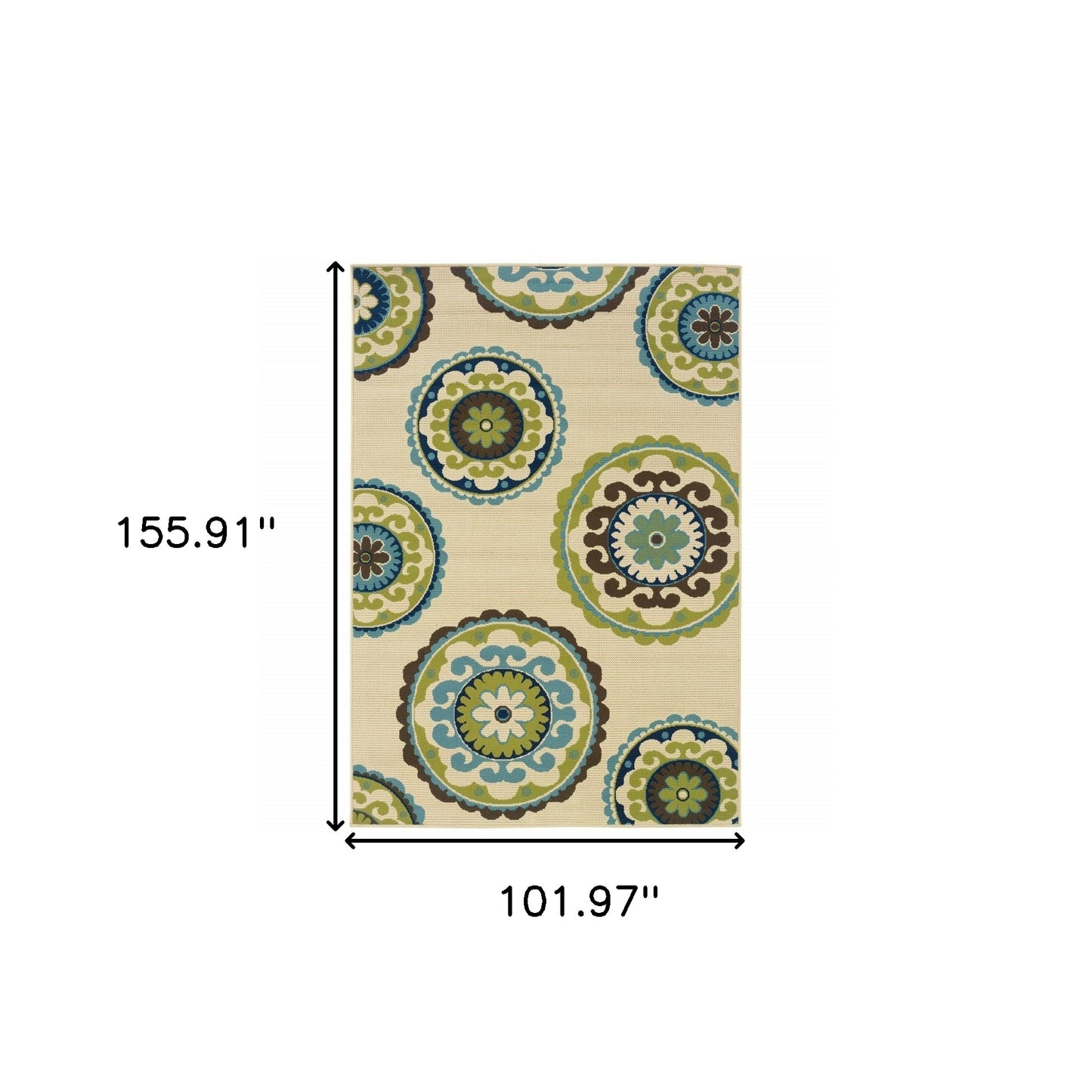 5' x 8' Green and Ivory Floral Indoor Outdoor Area Rug