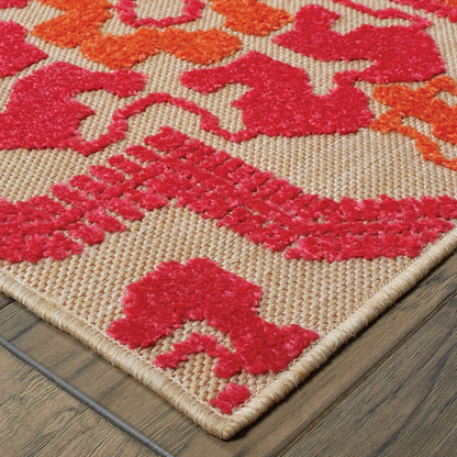 4' X 5' Pink and Orange Medallion Indoor Outdoor Area Rug