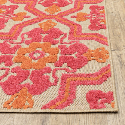 4' X 5' Pink and Orange Medallion Indoor Outdoor Area Rug