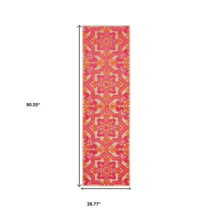 4' X 5' Pink and Orange Medallion Indoor Outdoor Area Rug