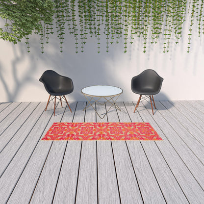 4' X 5' Pink and Orange Medallion Indoor Outdoor Area Rug