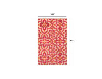 4' X 5' Pink and Orange Medallion Indoor Outdoor Area Rug