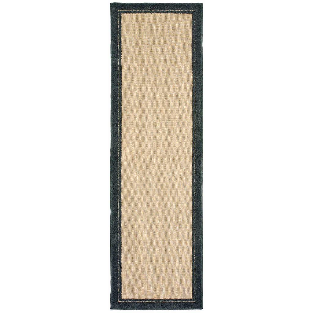 2' X 8' Beige and Black Indoor Outdoor Area Rug