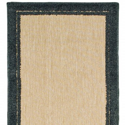 2' X 8' Beige and Black Indoor Outdoor Area Rug