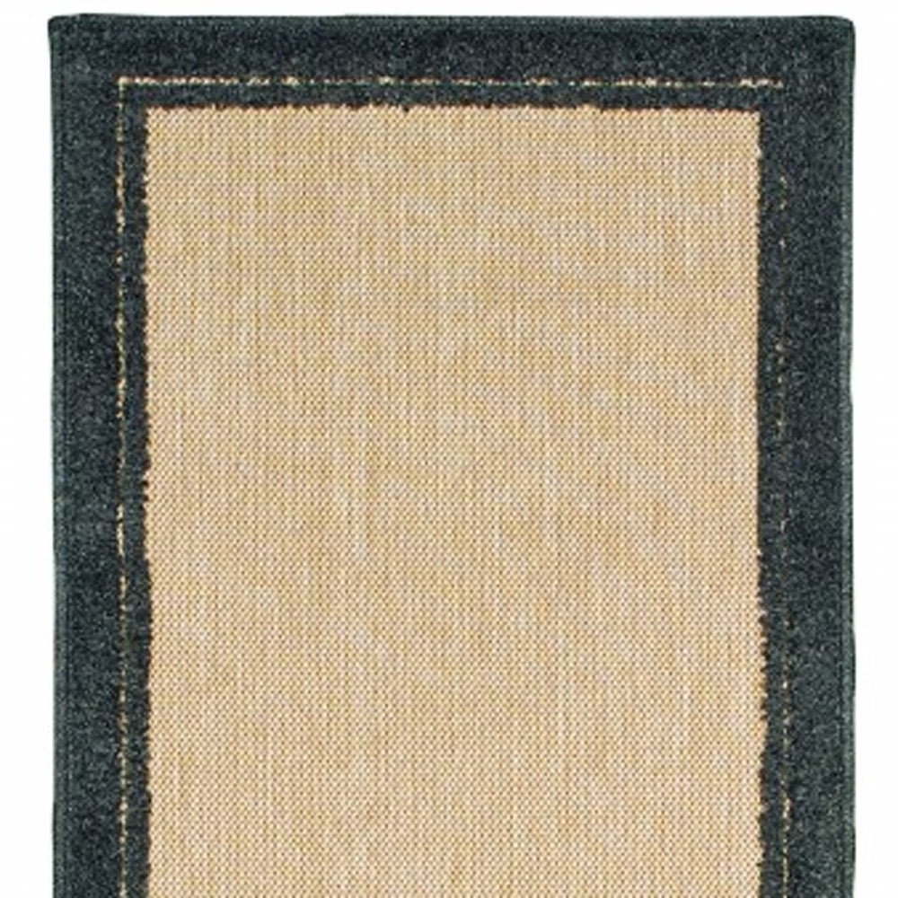 2' X 8' Beige and Black Indoor Outdoor Area Rug