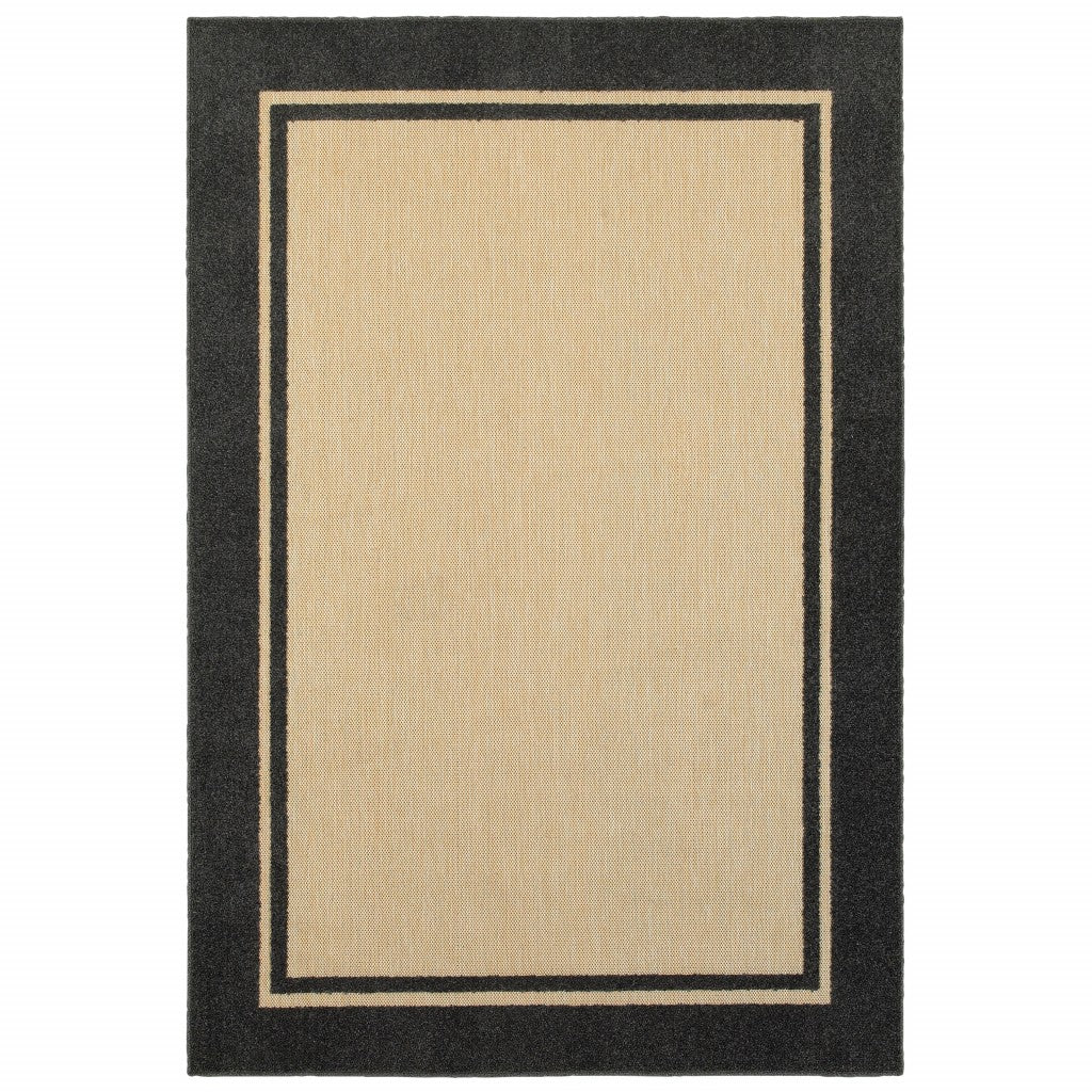 2' X 8' Beige and Black Indoor Outdoor Area Rug