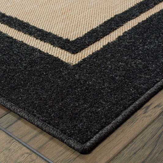 5' X 8' Beige and Black Indoor Outdoor Area Rug