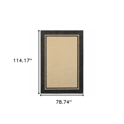 2' X 8' Beige and Black Indoor Outdoor Area Rug