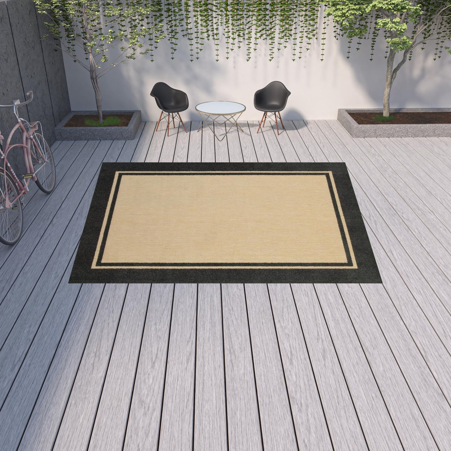 2' X 8' Beige and Black Indoor Outdoor Area Rug