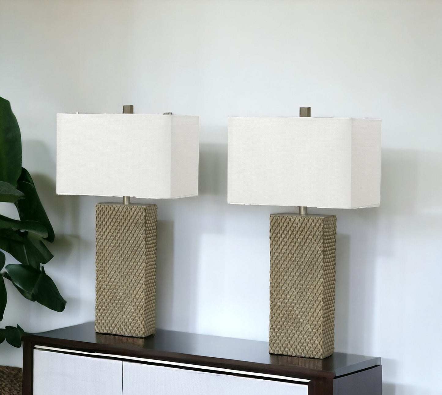 Set of Two 29" Gold Waffle Table Lamps With White Shade