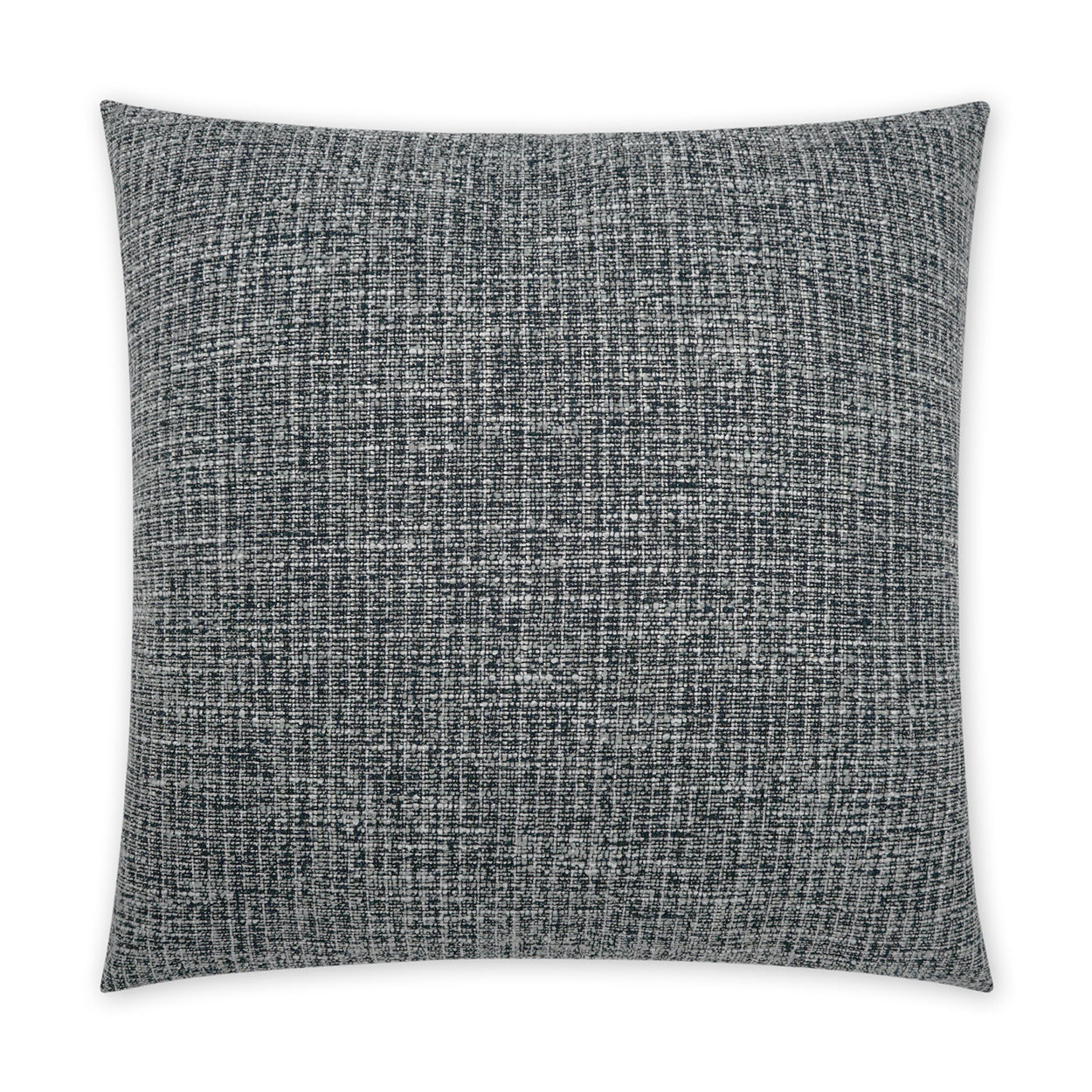 Black woven tweed-textured square throw pillow; decorative cushion for sofa or bed.