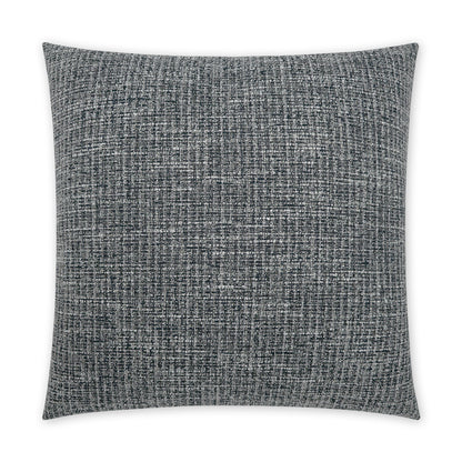 Black woven tweed-textured square throw pillow; decorative cushion for sofa or bed.