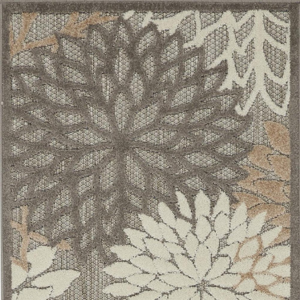 6' Gray And Ivory Floral Indoor Outdoor Area Rug
