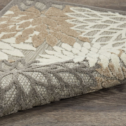 6' Gray And Ivory Floral Indoor Outdoor Area Rug