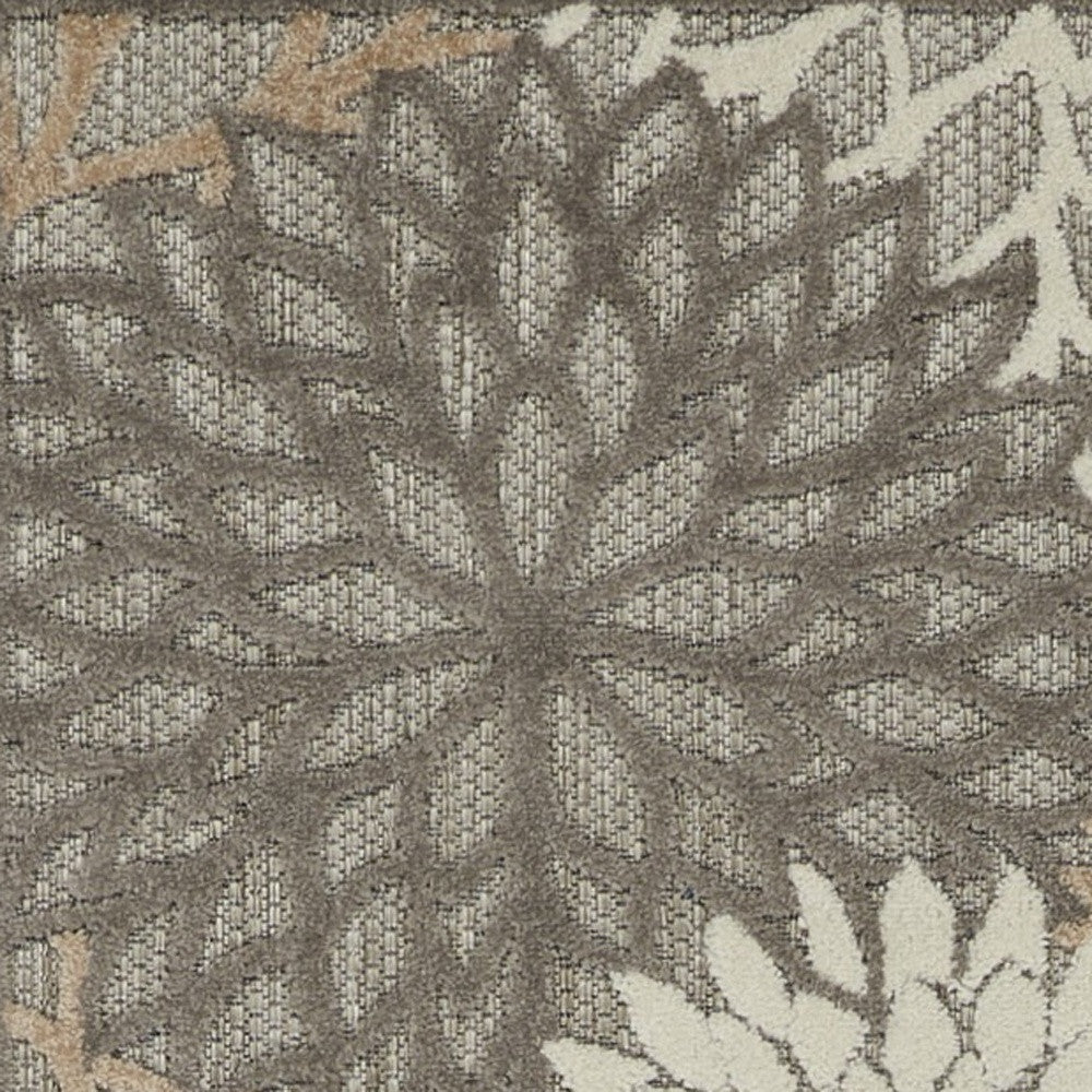 6' Runner Gray and Ivory Floral Indoor Outdoor Area Rug