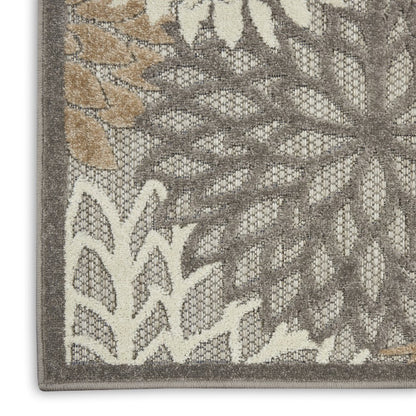 6' Gray And Ivory Floral Indoor Outdoor Area Rug