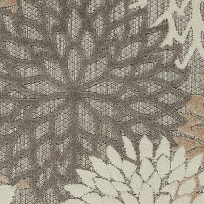 6' Gray And Ivory Floral Indoor Outdoor Area Rug