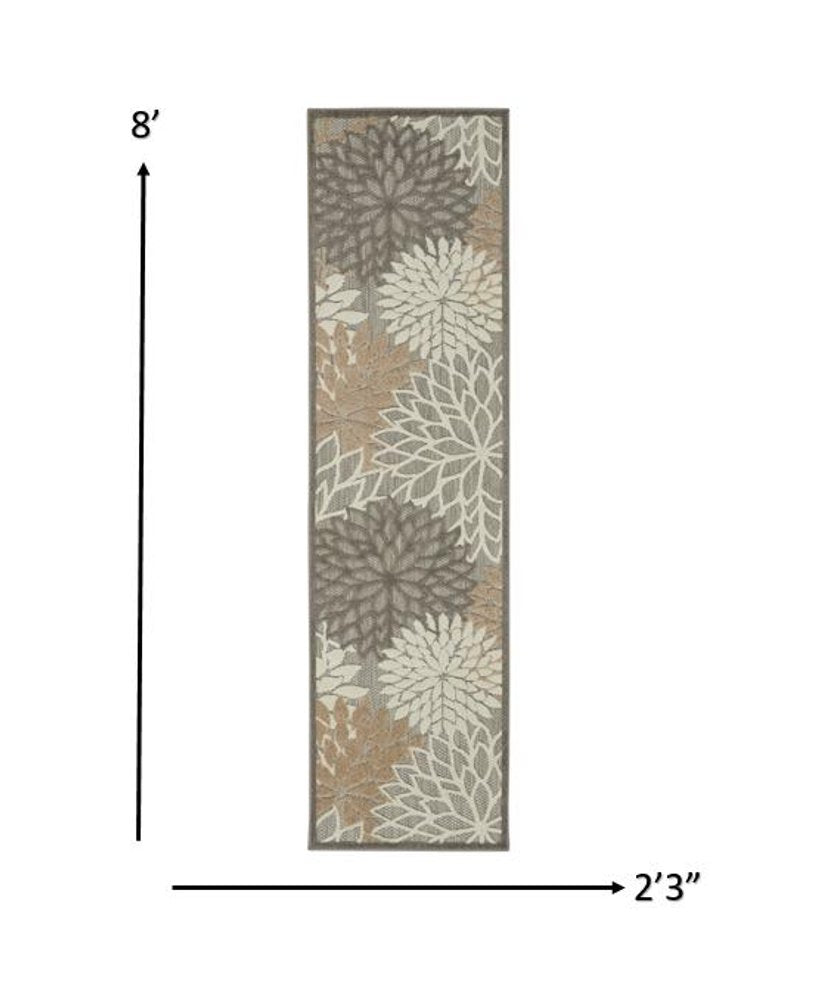 6' Gray And Ivory Floral Indoor Outdoor Area Rug
