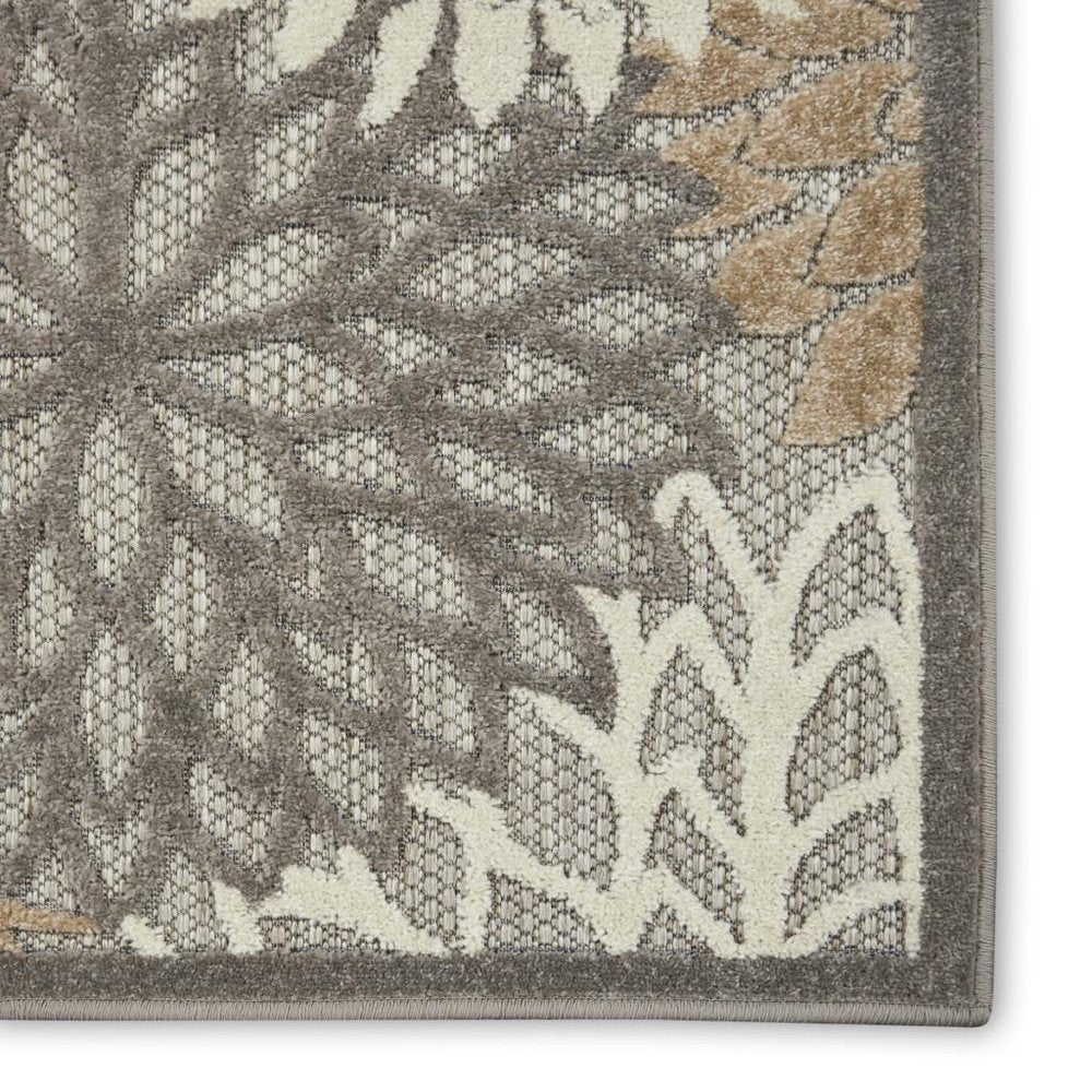 6' Gray And Ivory Floral Indoor Outdoor Area Rug