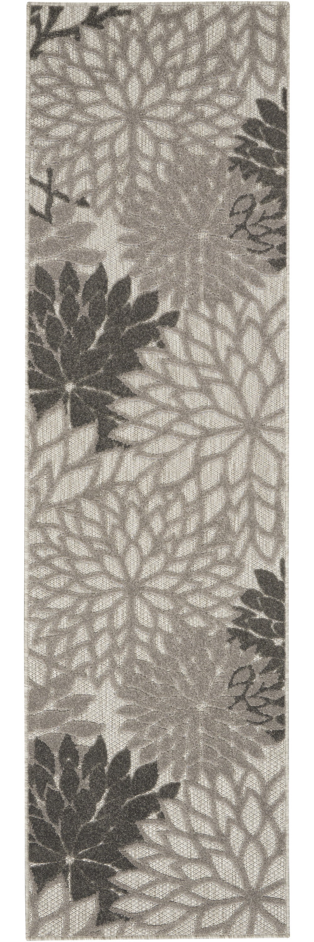 2' X 6' Gray Floral Indoor Outdoor Area Rug