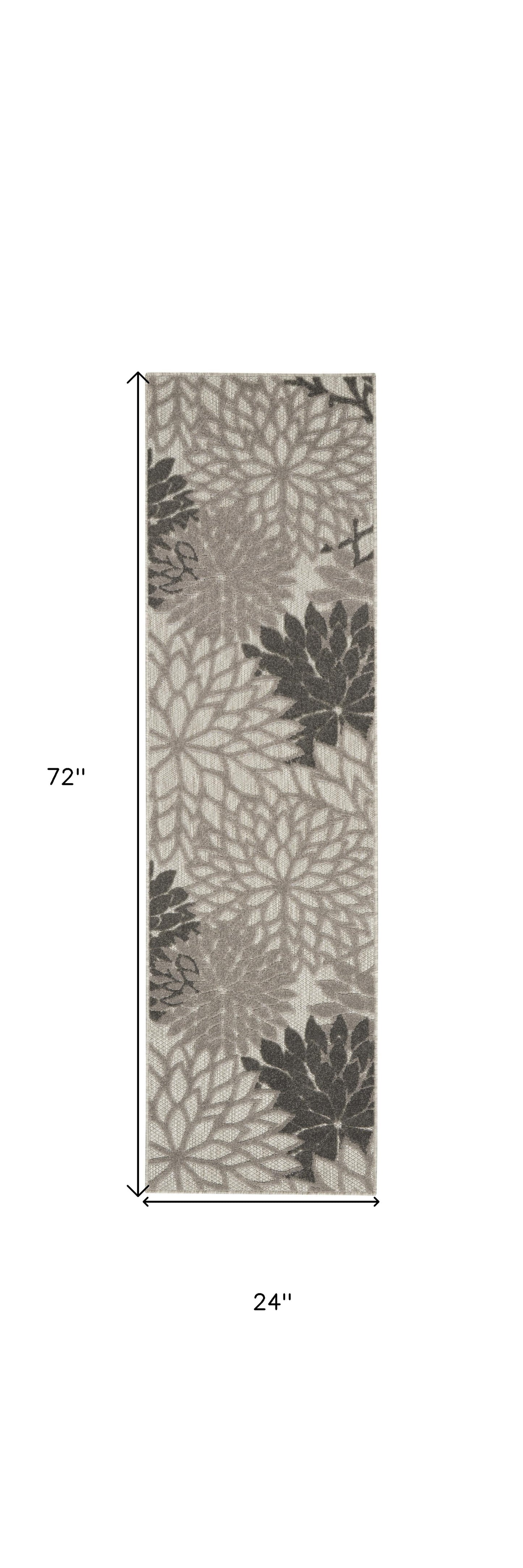 2' X 6' Gray Floral Indoor Outdoor Area Rug