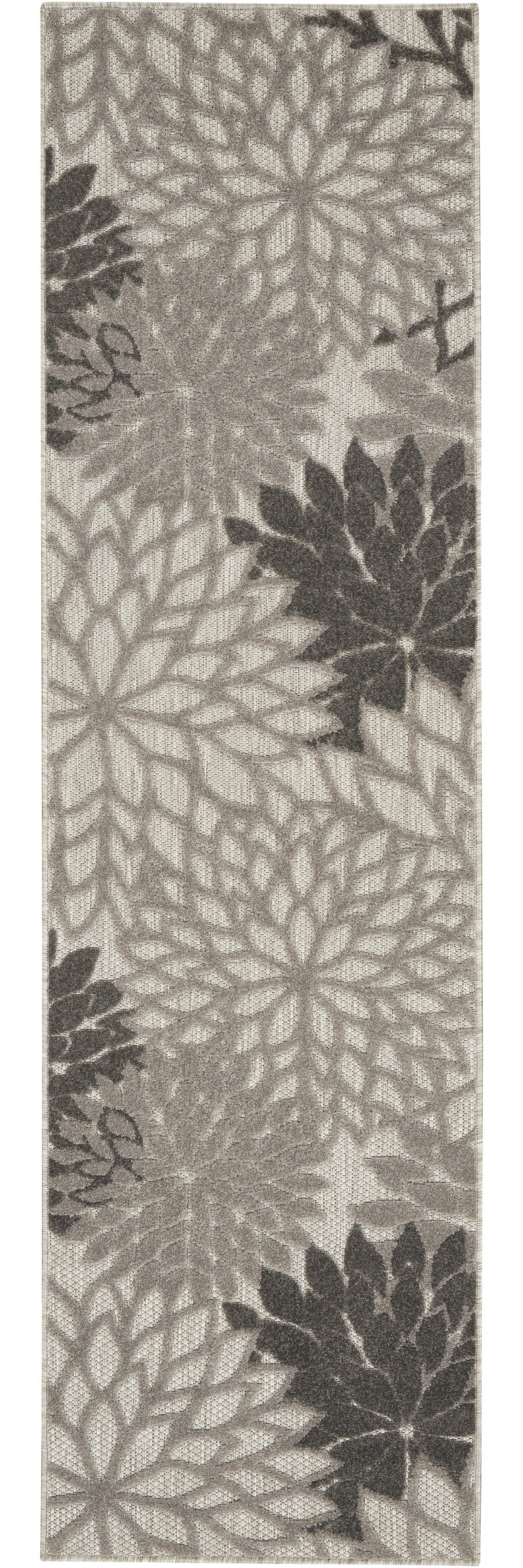 2' X 10' Gray Floral Indoor Outdoor Area Rug