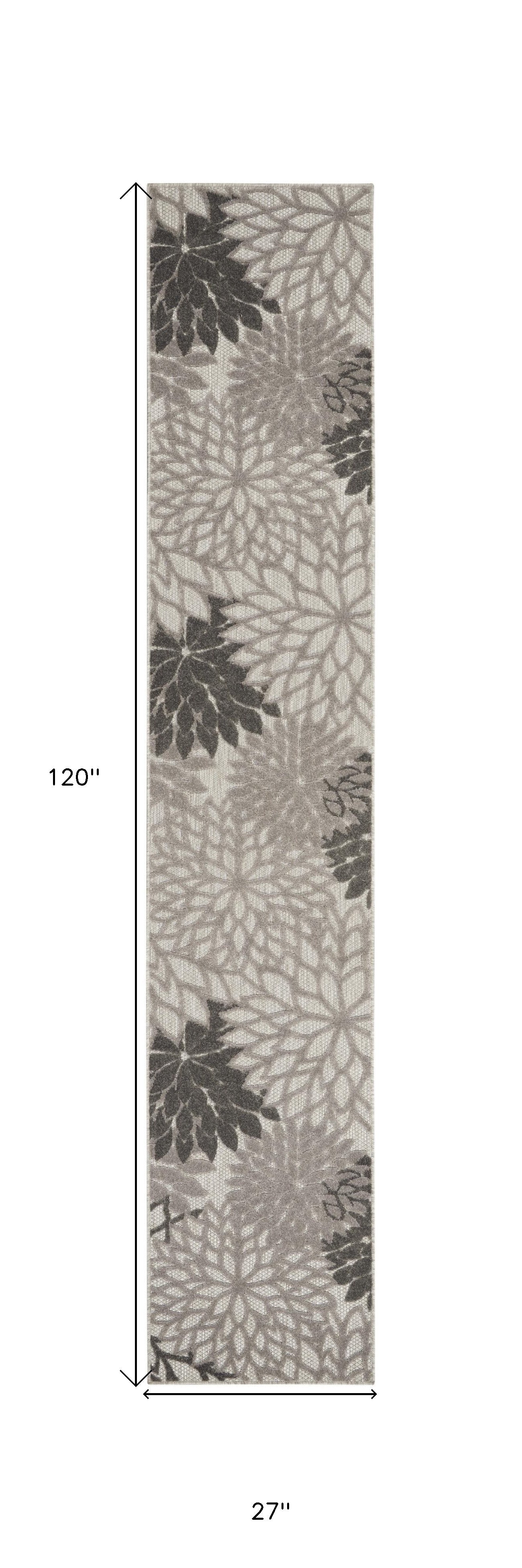 2' X 6' Gray Floral Indoor Outdoor Area Rug