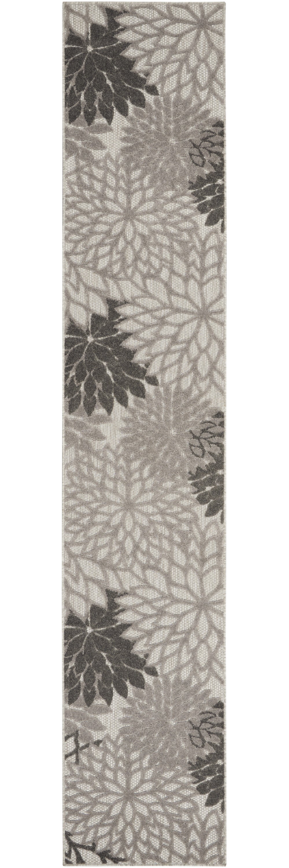 2' X 10' Gray Floral Indoor Outdoor Area Rug