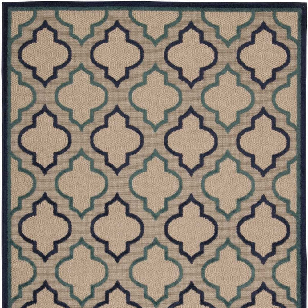 4' X 6' Blue And Ivory Geometric Indoor Outdoor Area Rug