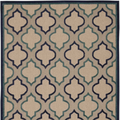 4' X 6' Blue And Ivory Geometric Indoor Outdoor Area Rug