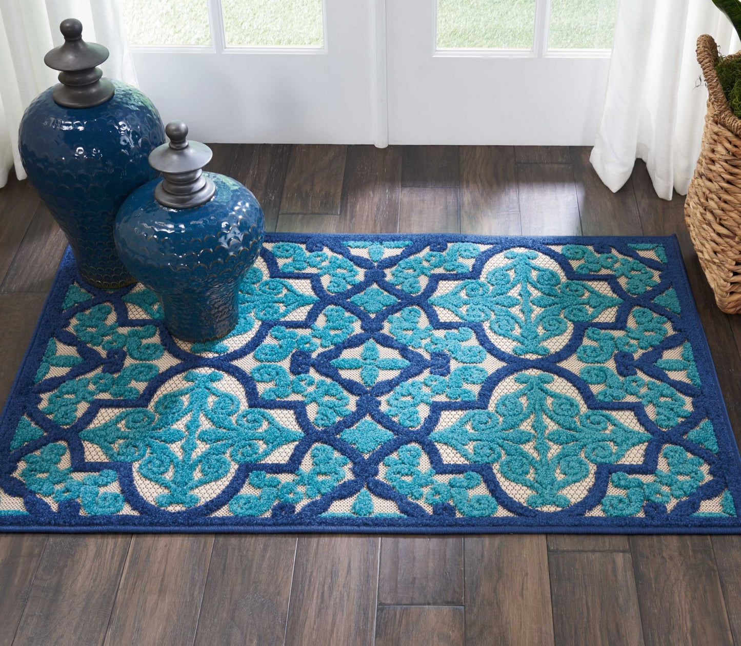 4' X 6' Blue And Ivory Moroccan Indoor Outdoor Area Rug