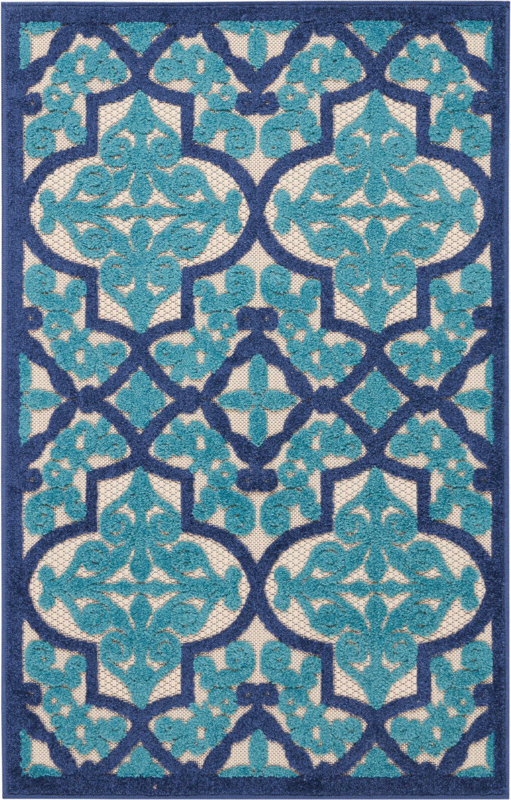 3' X 4' Blue And Ivory Moroccan Indoor Outdoor Area Rug