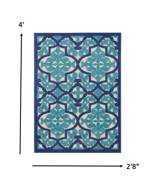 4' X 6' Blue And Ivory Moroccan Indoor Outdoor Area Rug