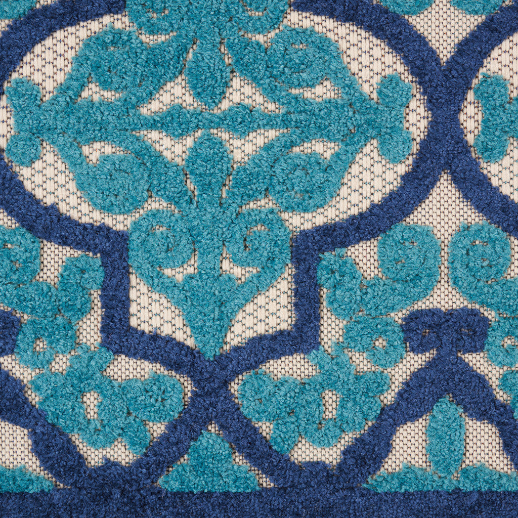 4' X 6' Blue And Ivory Moroccan Indoor Outdoor Area Rug