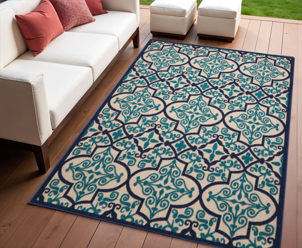 8' X 11' Cream Moroccan Indoor Outdoor Area Rug