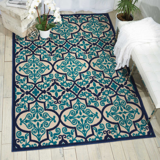 3' X 4' Blue And Ivory Moroccan Indoor Outdoor Area Rug