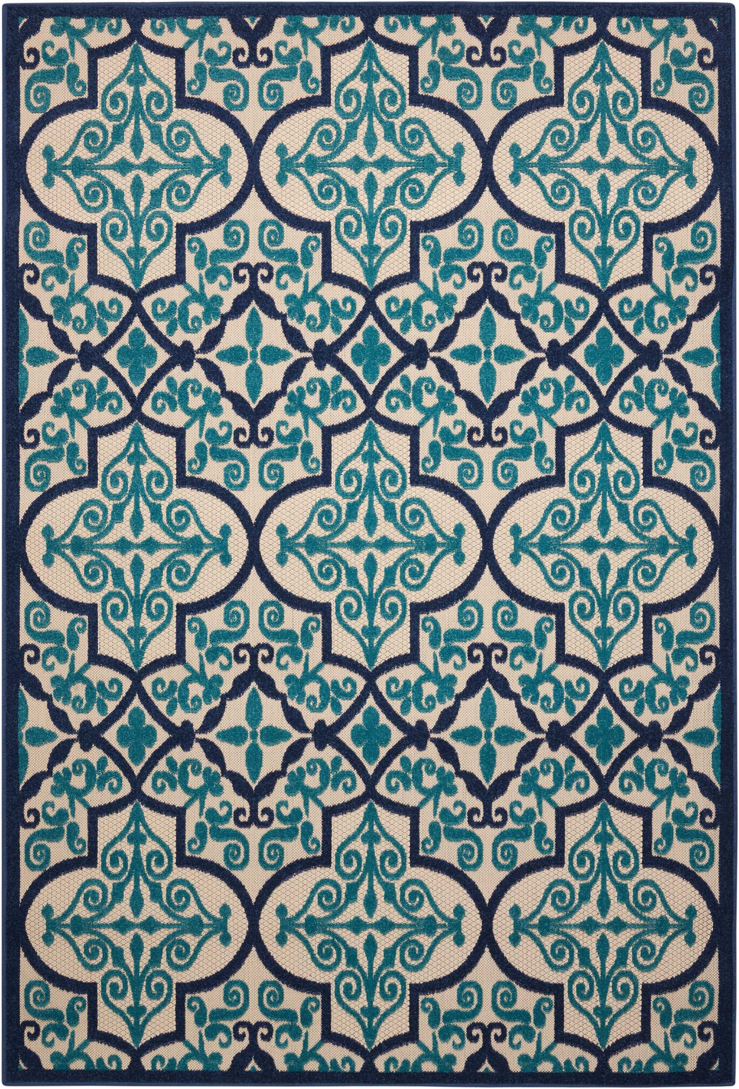 4' X 6' Blue And Ivory Moroccan Indoor Outdoor Area Rug