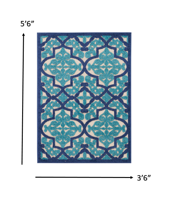 4' X 6' Blue And Ivory Moroccan Indoor Outdoor Area Rug