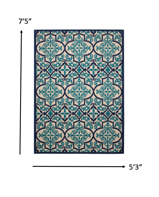 4' X 6' Blue And Ivory Moroccan Indoor Outdoor Area Rug