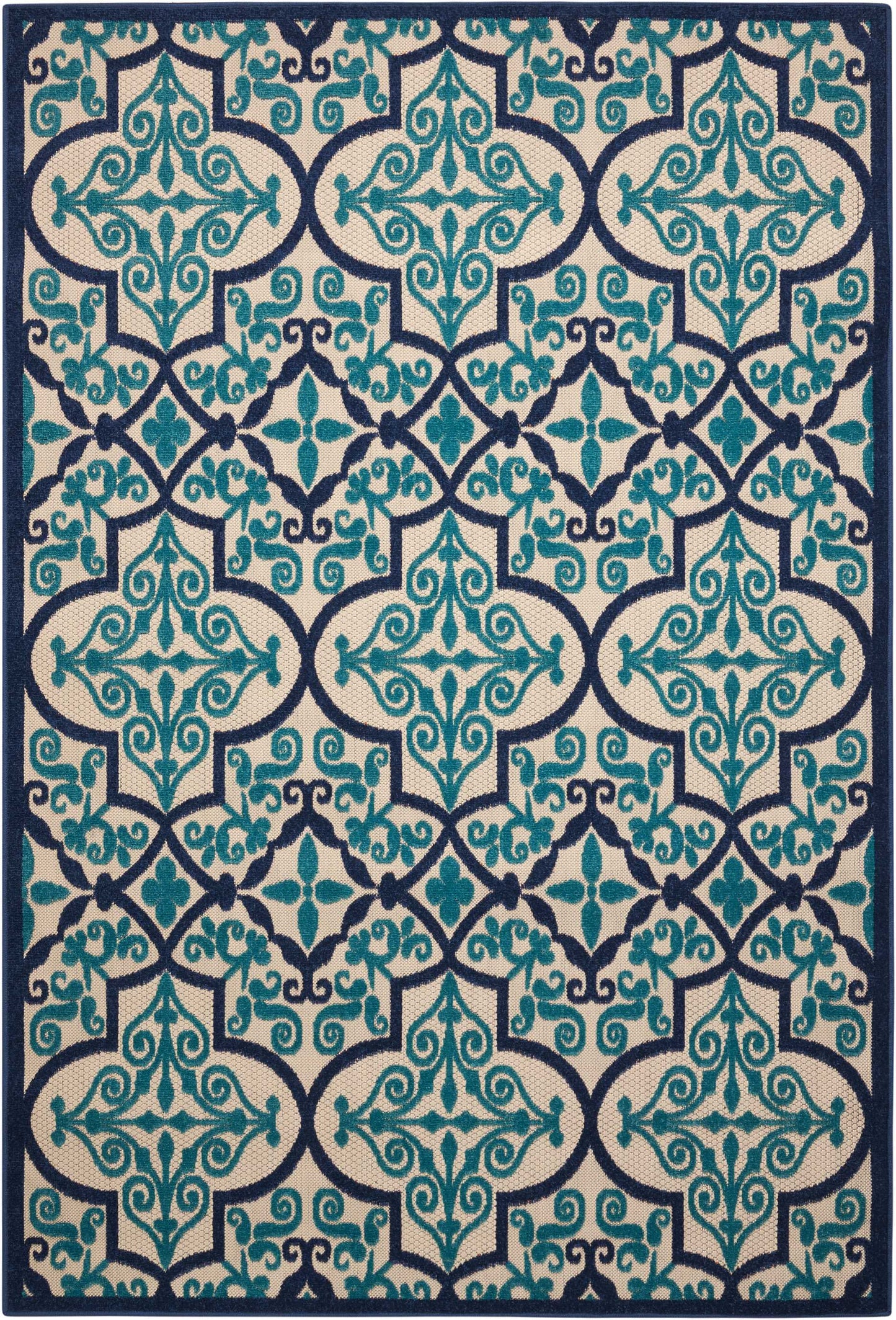 4' X 6' Blue And Ivory Moroccan Indoor Outdoor Area Rug