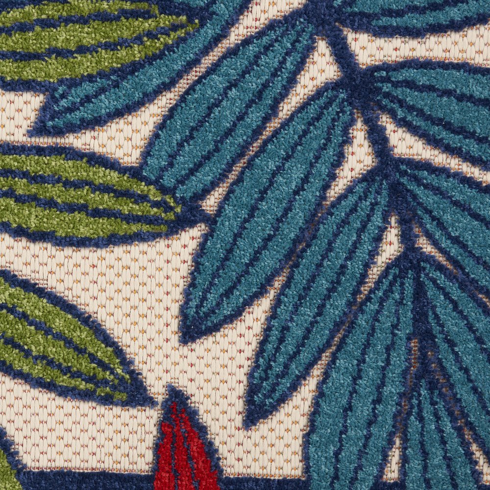 12' Ivory And Blue Floral Indoor Outdoor Runner Rug