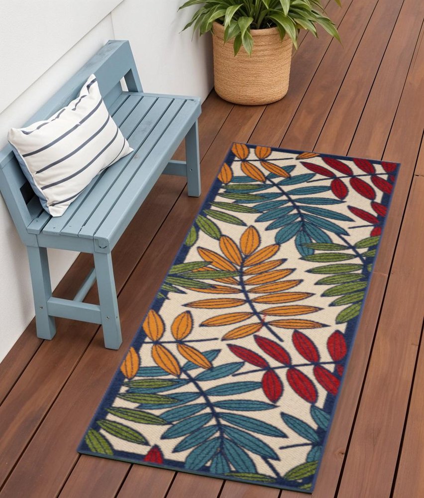 3' X 4' Ivory And Blue Floral Indoor Outdoor Area Rug