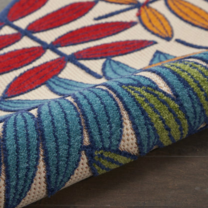 12' Ivory And Blue Floral Indoor Outdoor Runner Rug