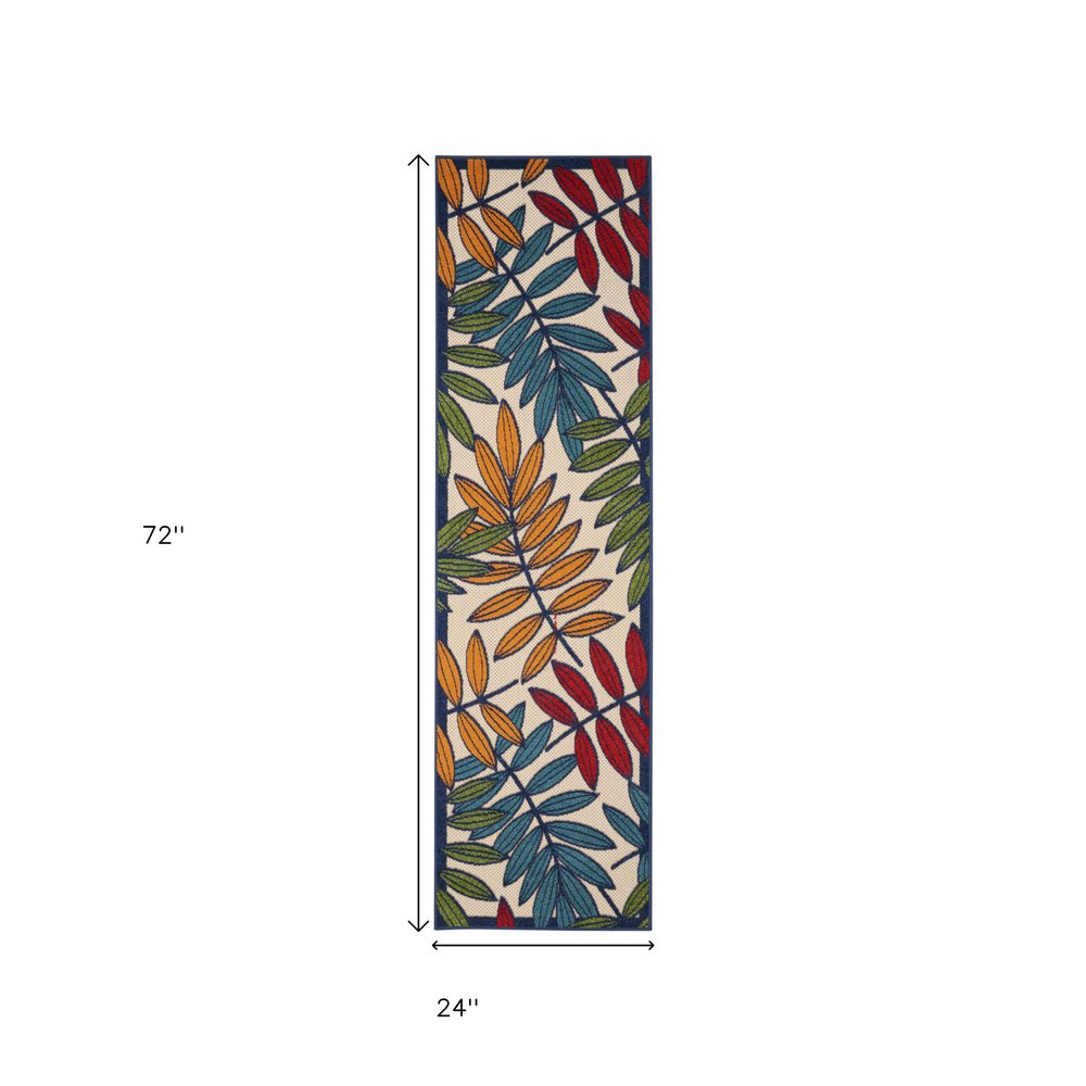 4' X 6' Ivory And Blue Floral Indoor Outdoor Area Rug
