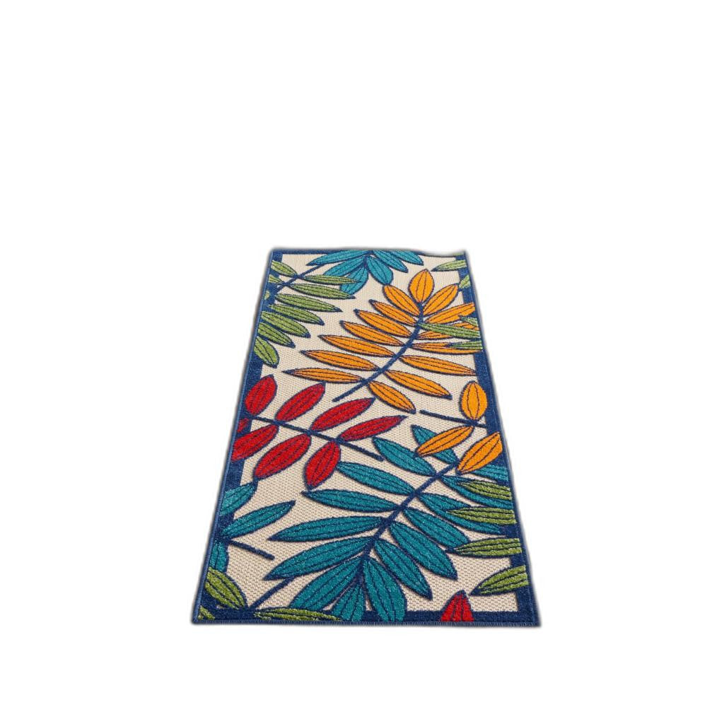 6' X 9' Ivory And Blue Floral Indoor Outdoor Area Rug