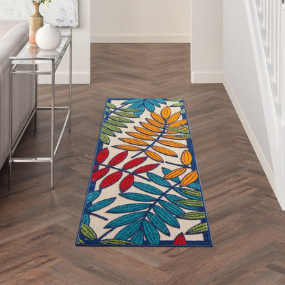 10' Ivory And Blue Floral Indoor Outdoor Area Rug