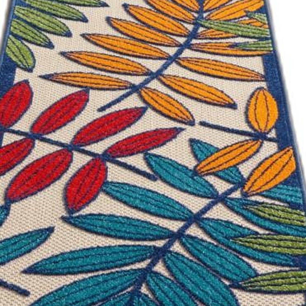 10' Ivory And Blue Floral Indoor Outdoor Area Rug