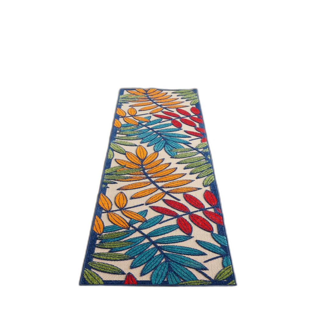 6' X 9' Ivory And Blue Floral Indoor Outdoor Area Rug