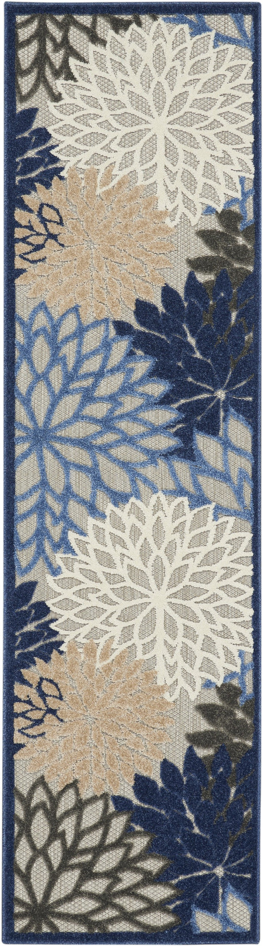 2' X 6' Blue And Gray Floral Indoor Outdoor Area Rug